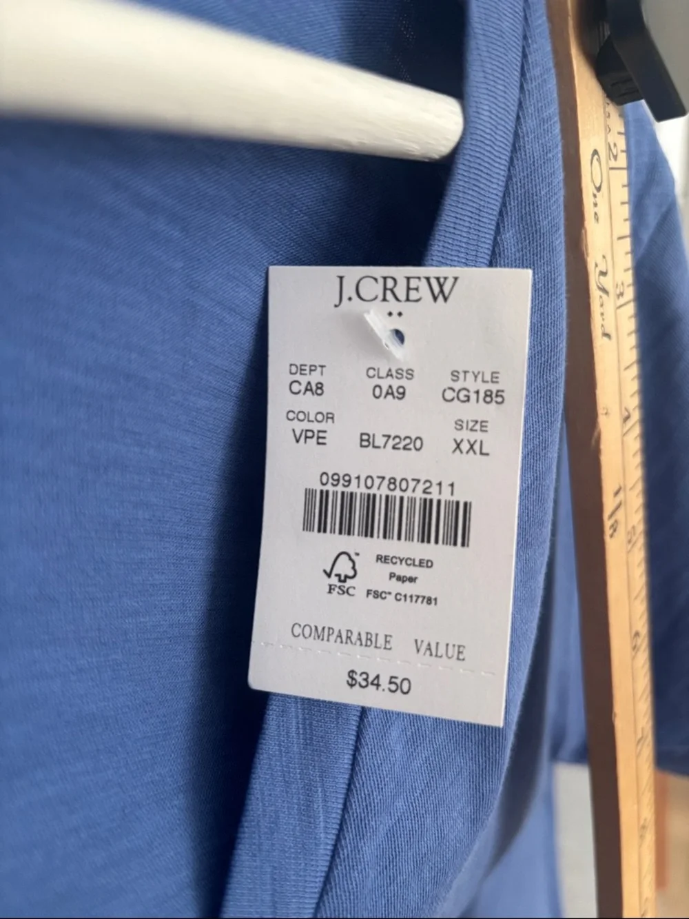 J. Crew NWT Short-sleeve vintage cotton V-neck tee XXL Blue